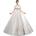 HQ190 Off Shoulder Designs Frocks for Bride Use Custom Make Pearls Floor Length Ball Gown Dress Puffy Satin Wedding Dress